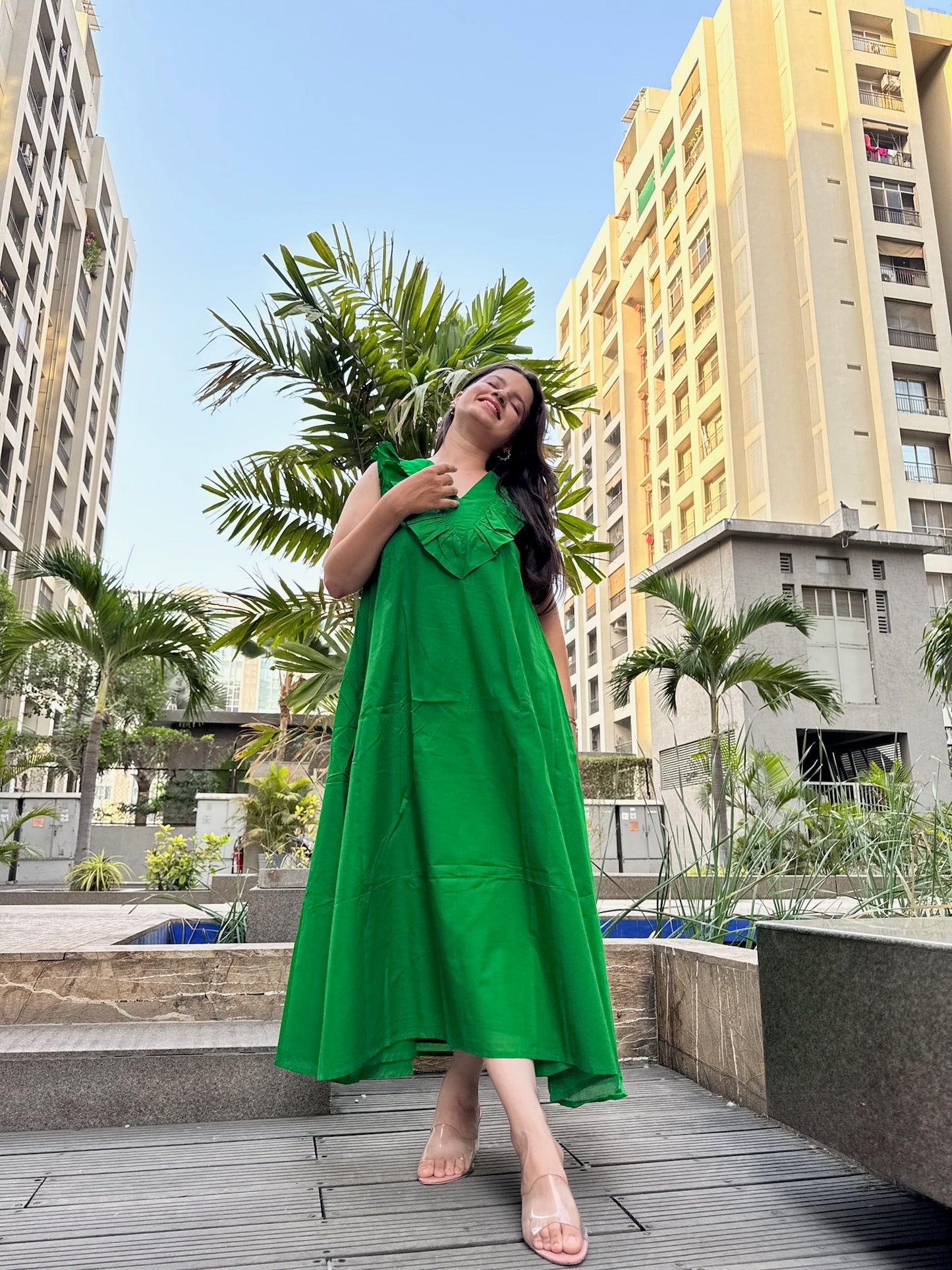 Hot Green Frill Maxi