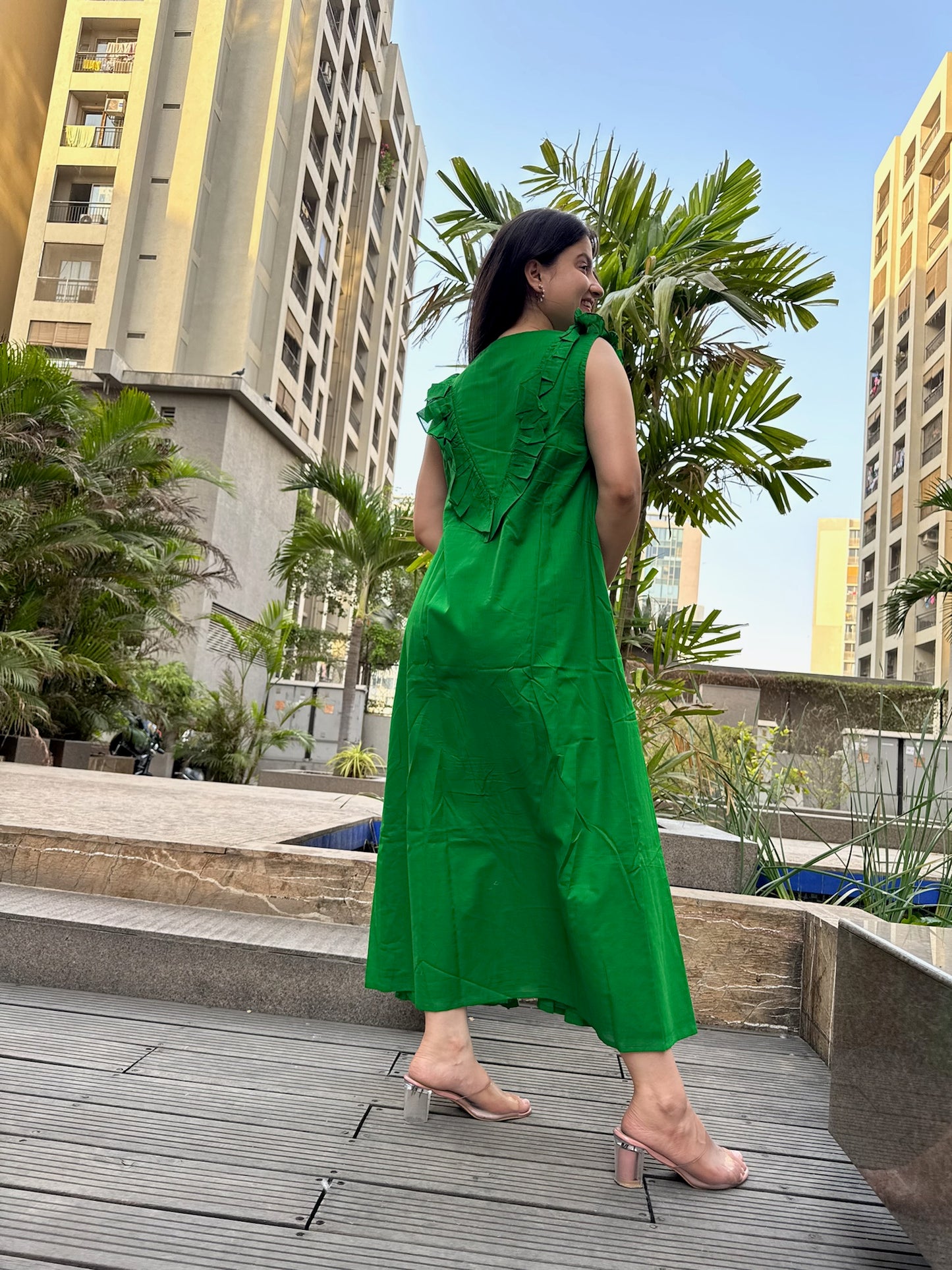 Hot Green Frill Maxi
