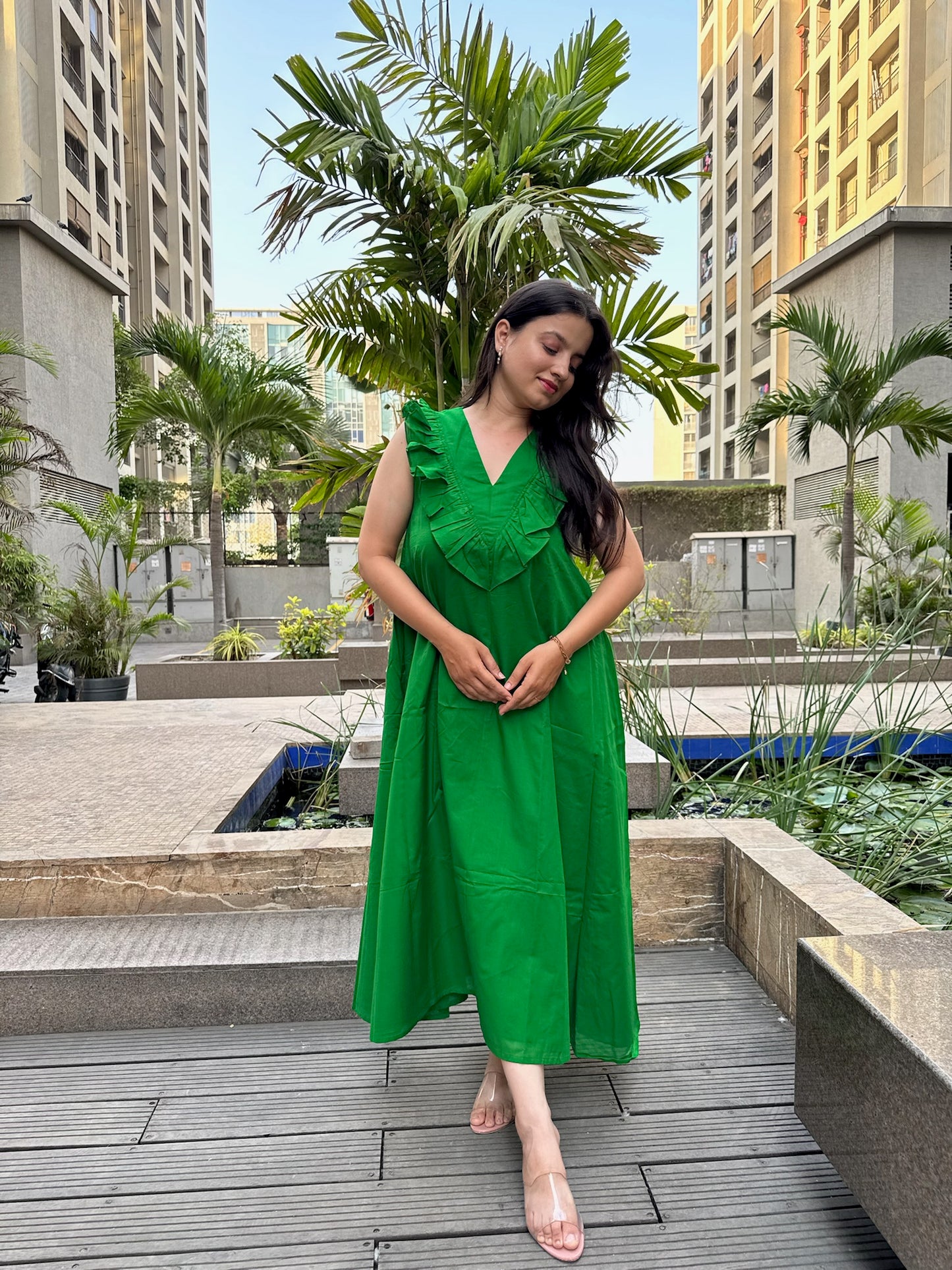 Hot Green Frill Maxi