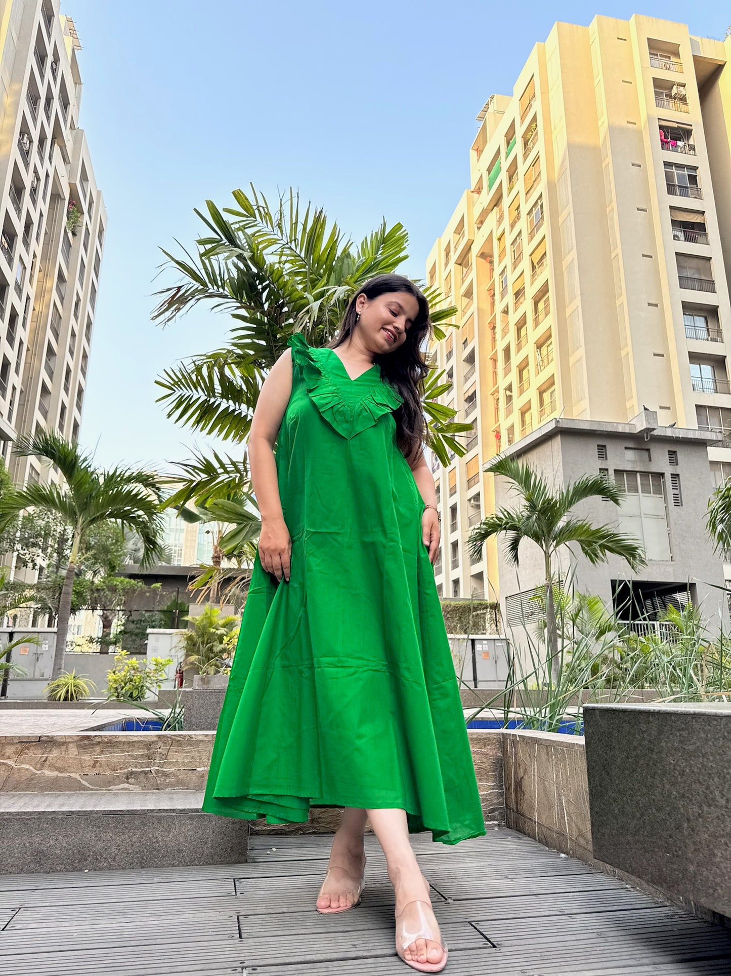 Hot Green Frill Maxi