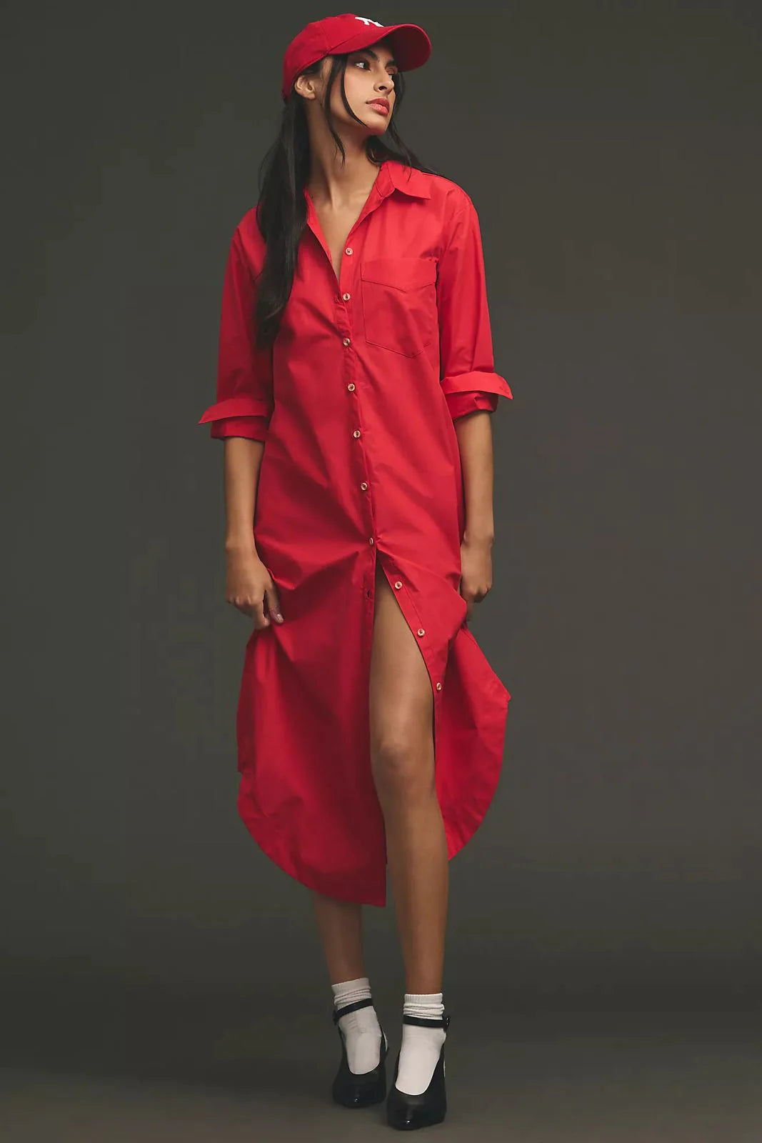 Red Long Shirt Dress