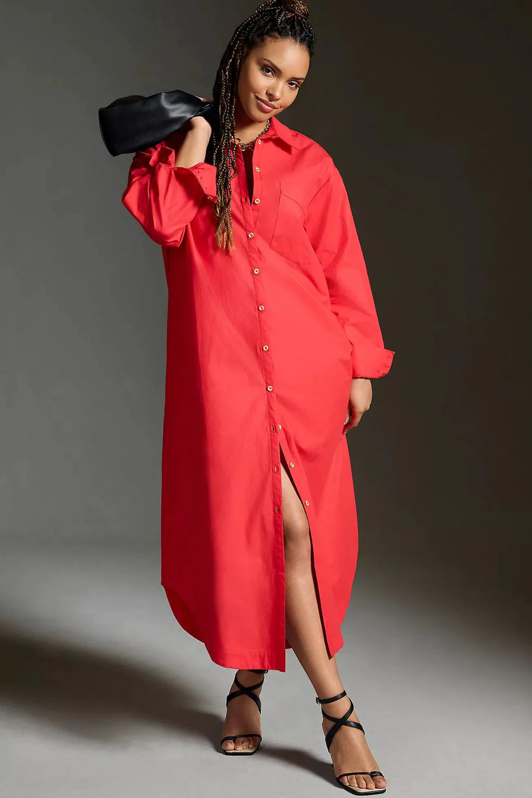 Red Long Shirt Dress