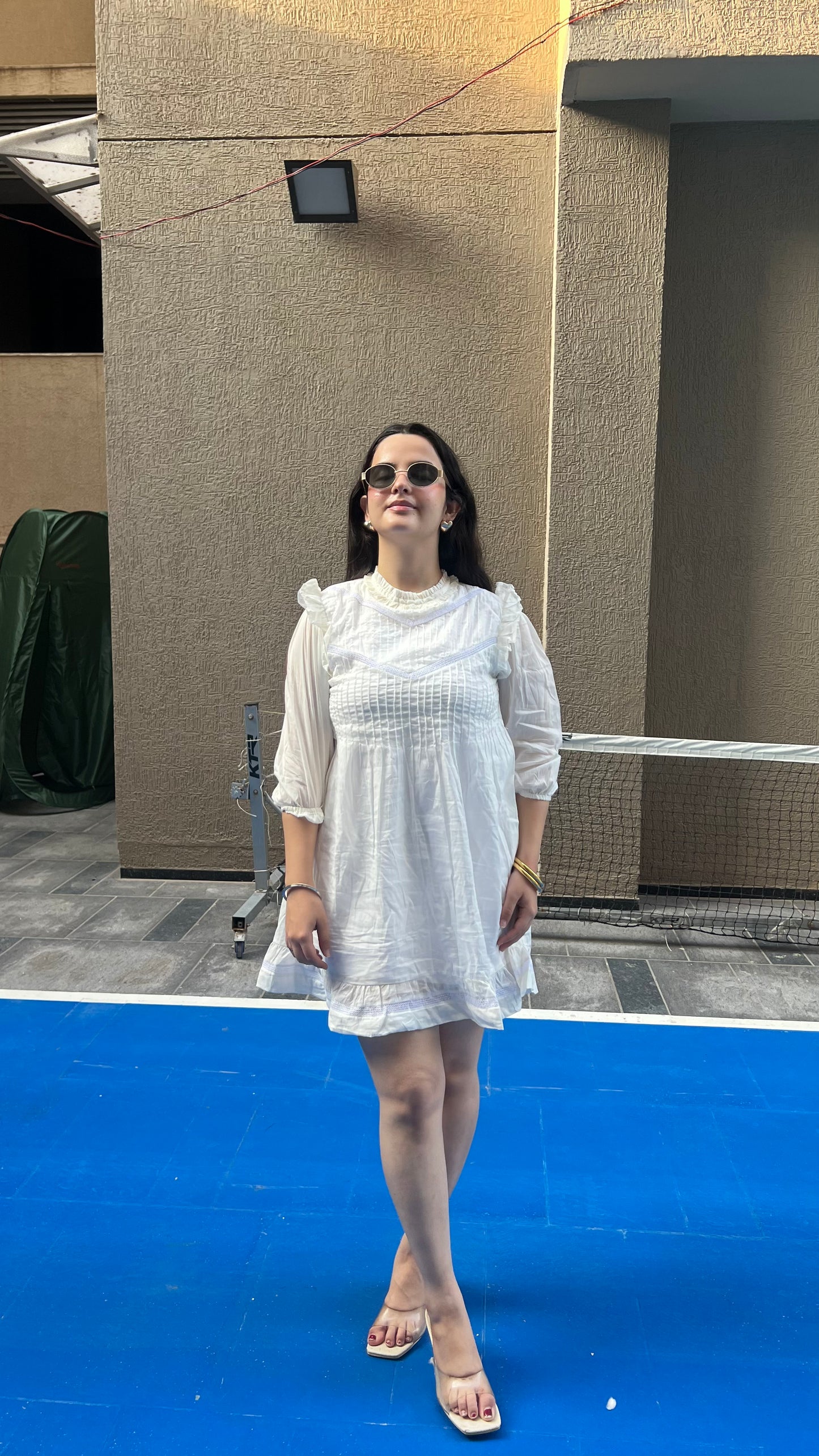 White Mulmul Ruffle Mini Dress