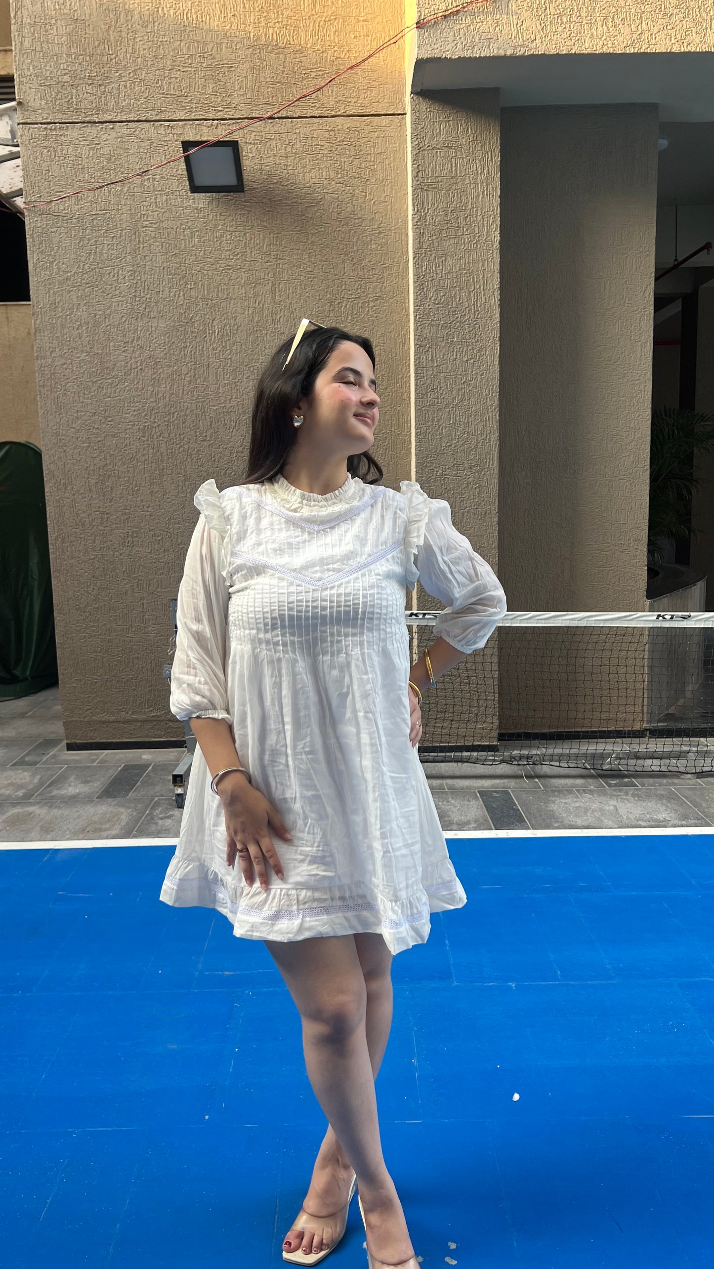 White Mulmul Ruffle Mini Dress