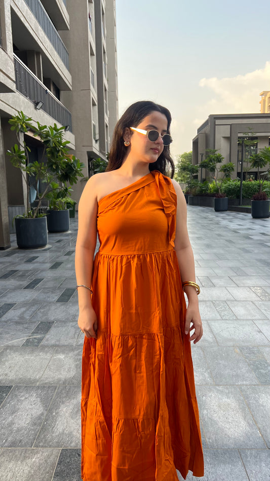 Orange Candy One Shoulder Maxi Dress
