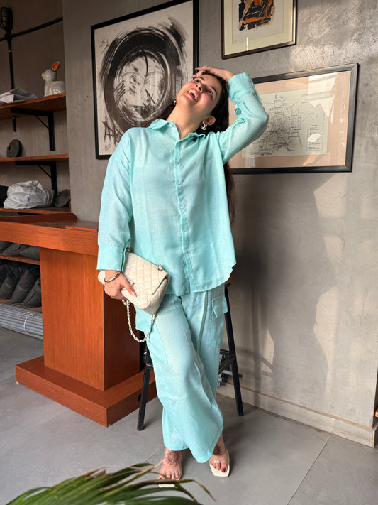 Turquoise Blue Linen Co-ord set