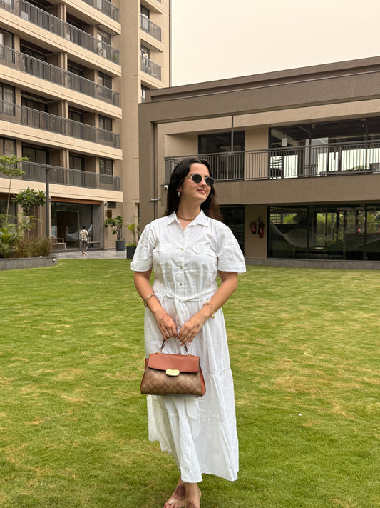 White Tiered Shirt Dress