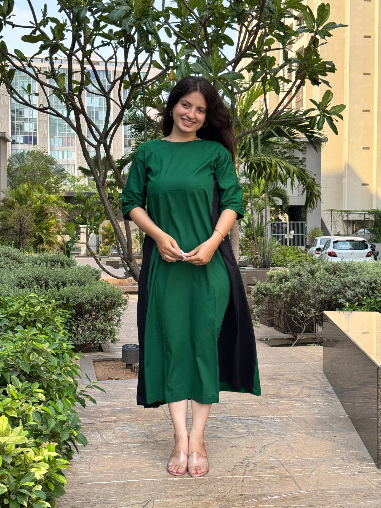 Green & Black Color Block Dress