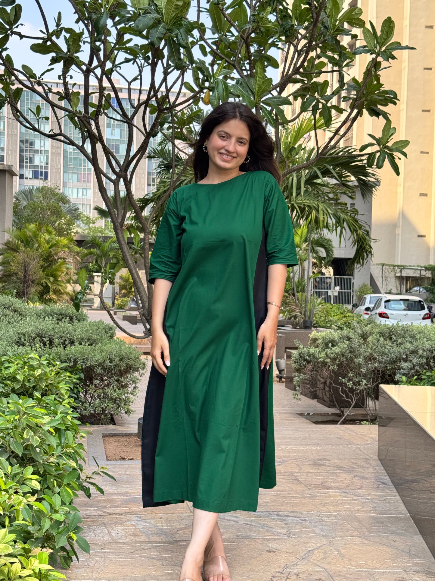 Green & Black Color Block Dress