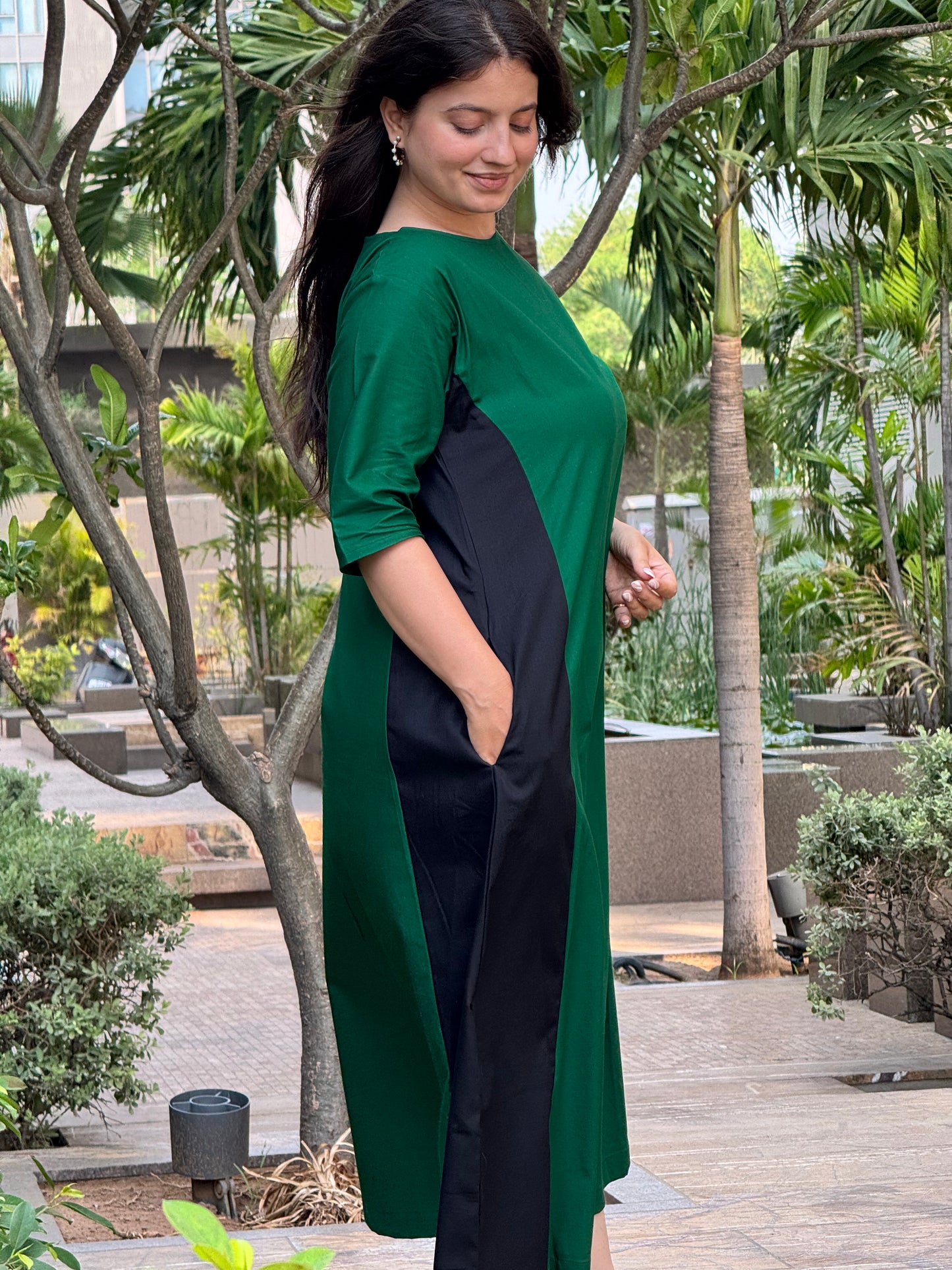 Green & Black Color Block Dress