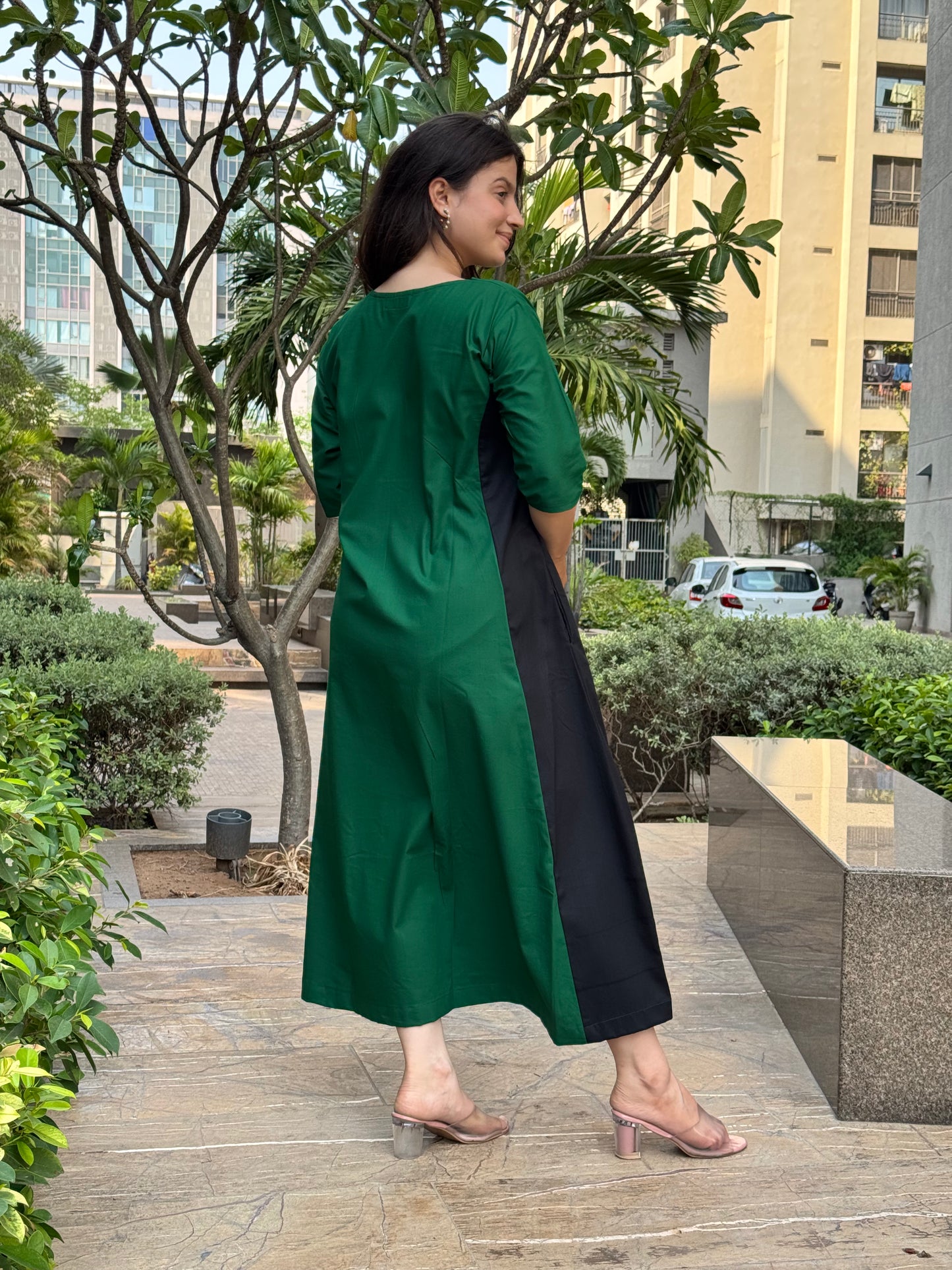 Green & Black Color Block Dress