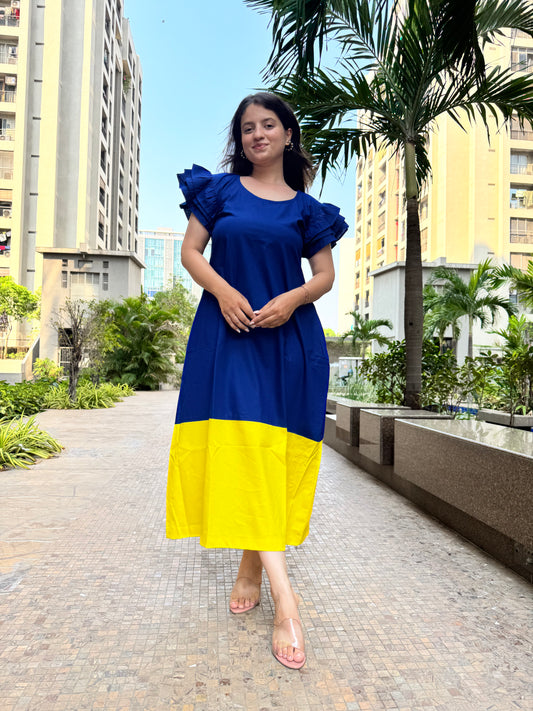 Blue & Yellow Frill Maxi Dress