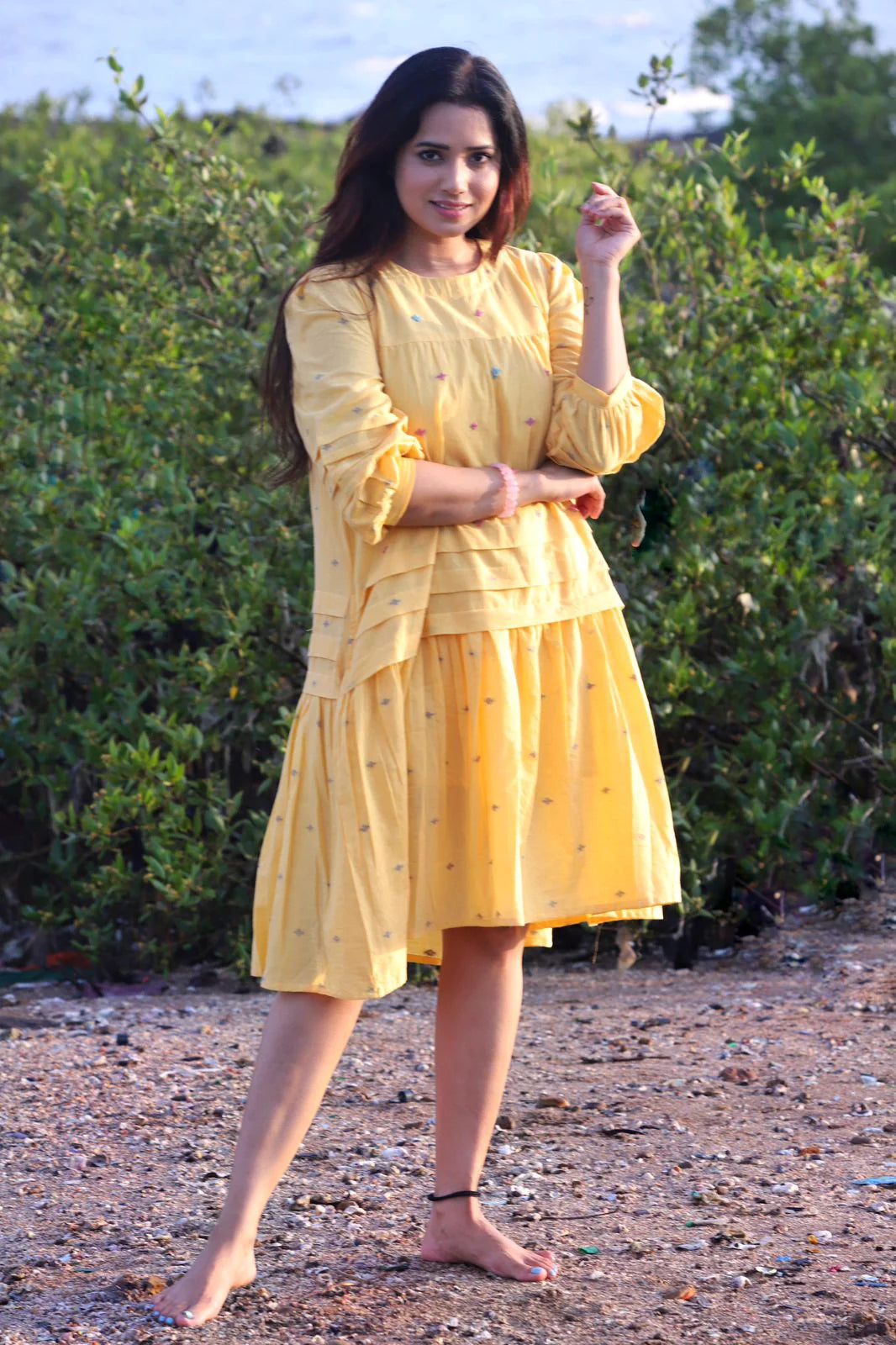 Cotton Dobby Yellow Dress