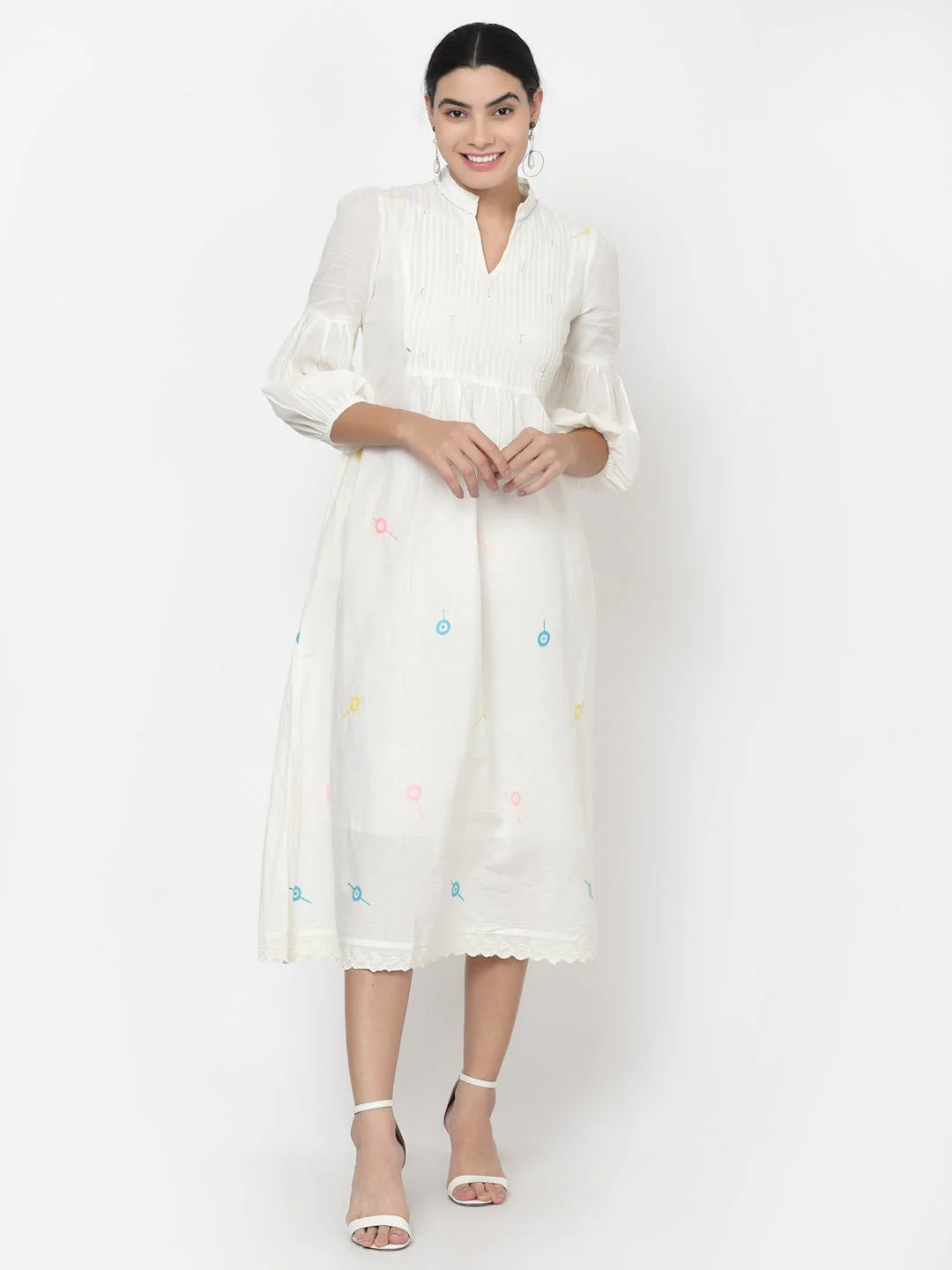 White Embroidered Midi Dress