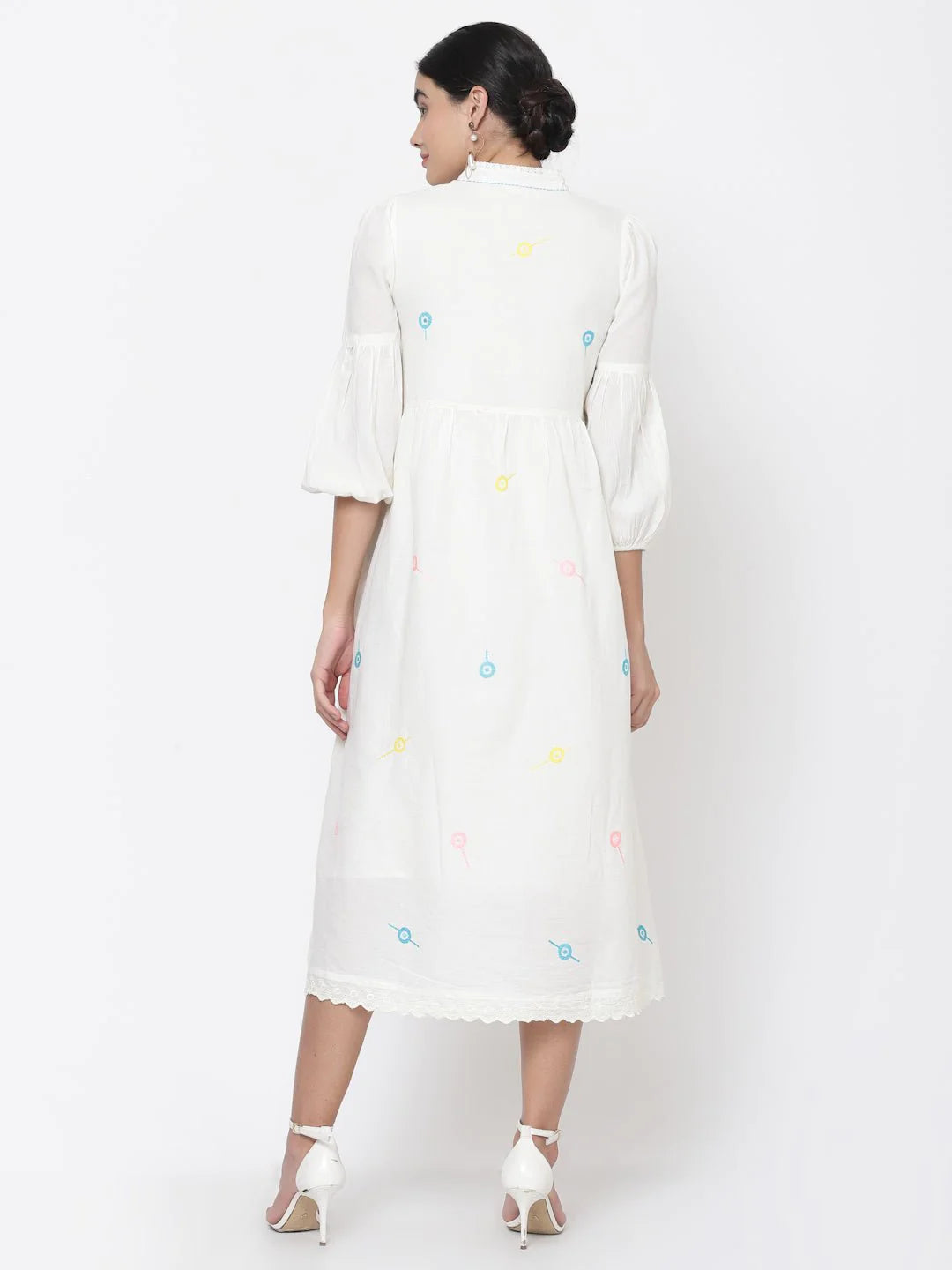 White Embroidered Midi Dress