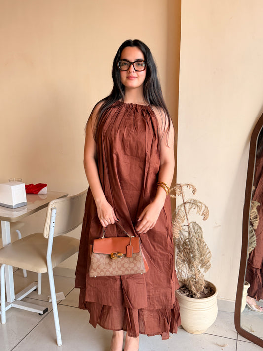 Mulmul Brown Blooming Dress