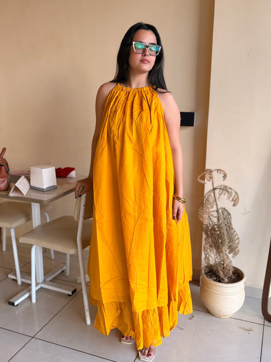 Mulmul Mustard Blooming Dress