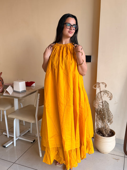 Mulmul Mustard Blooming Dress