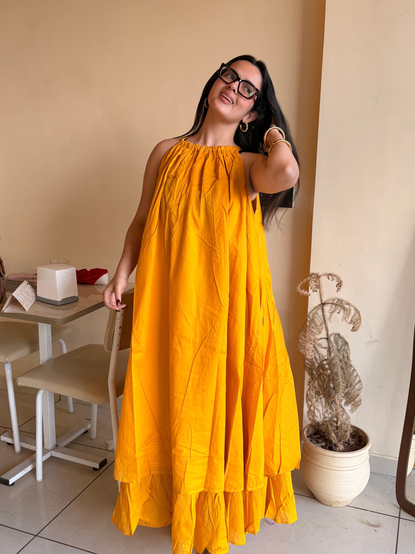 Mulmul Mustard Blooming Dress