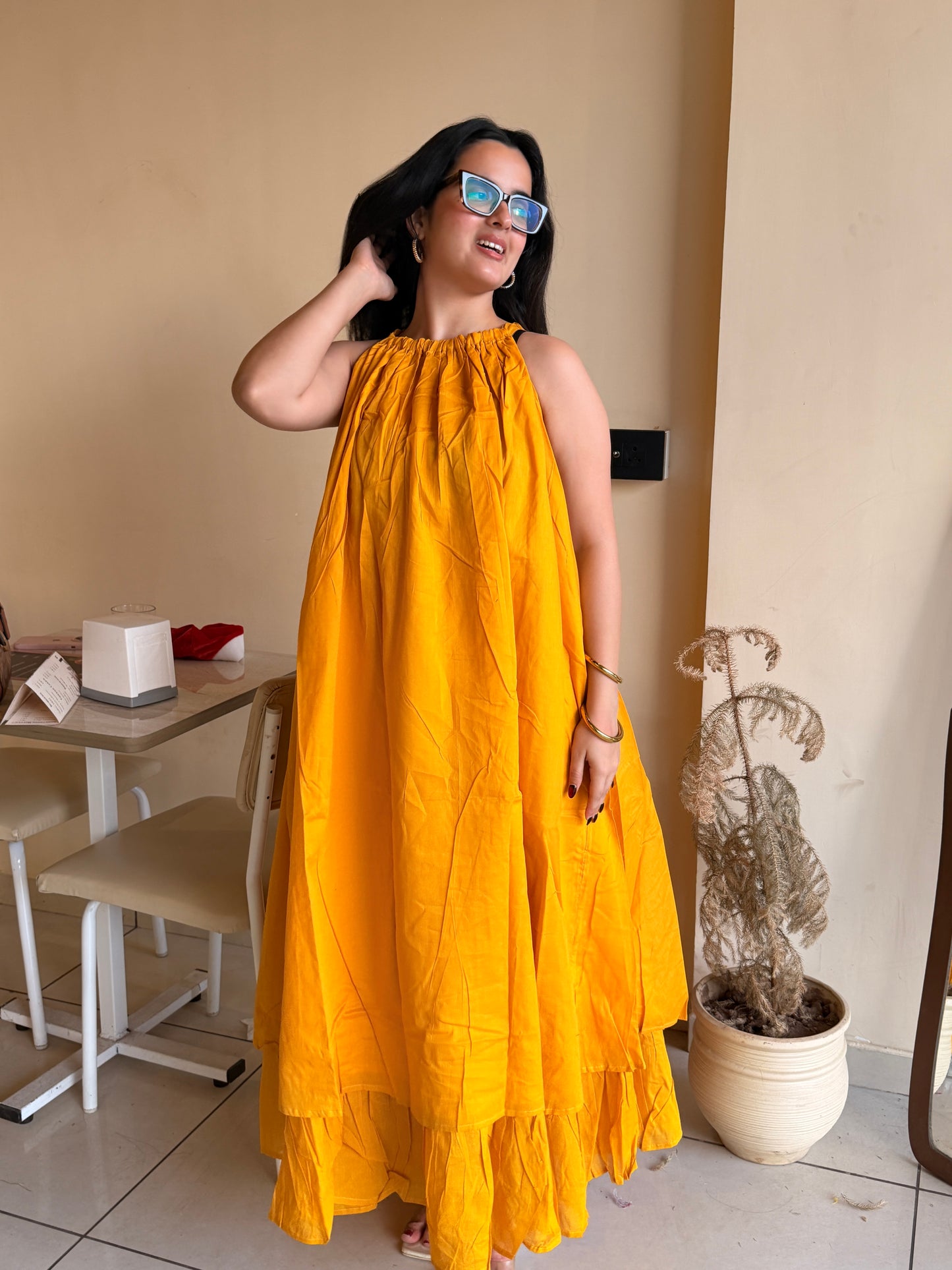 Mulmul Mustard Blooming Dress