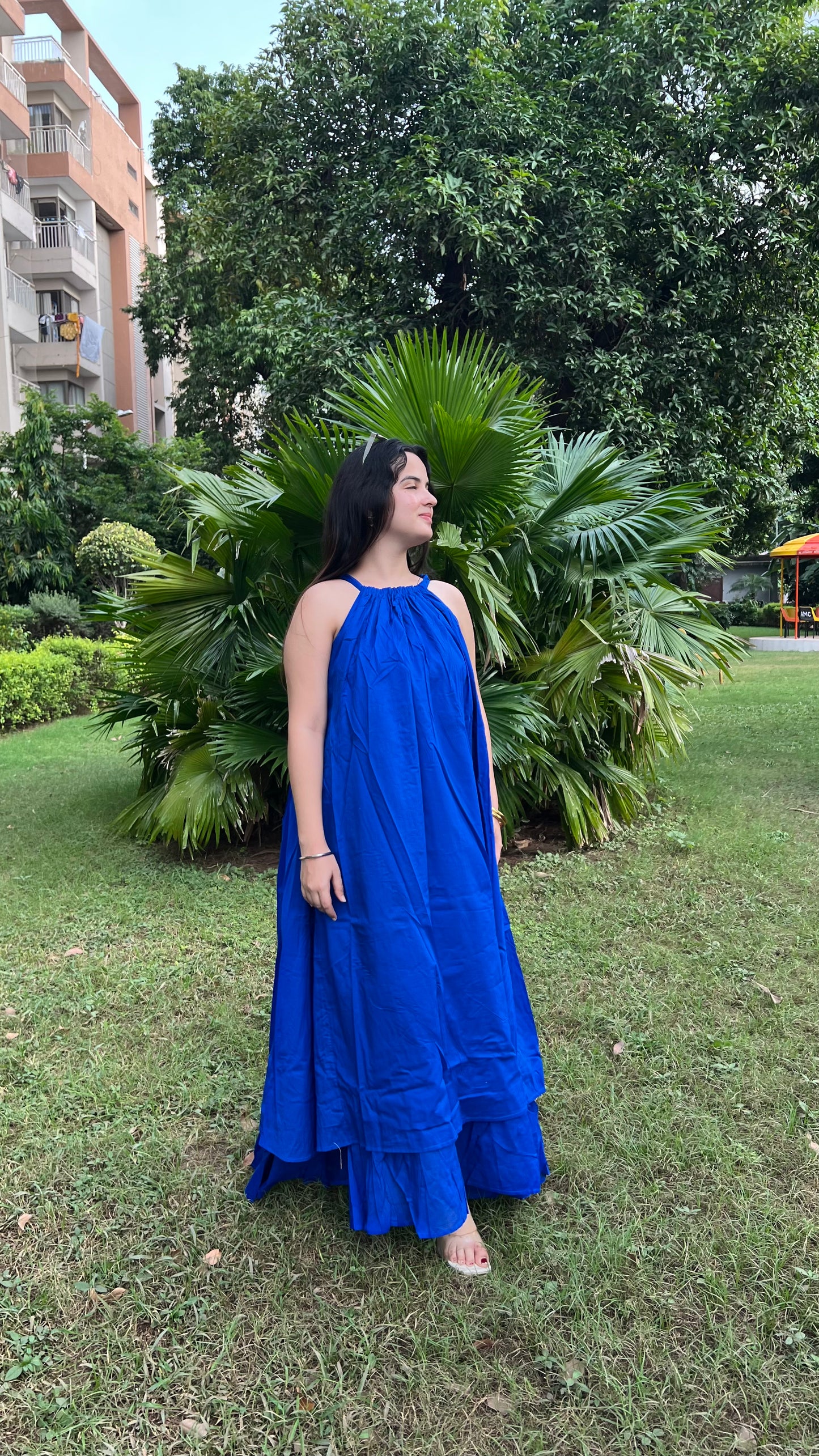 Mulmul Royal Blue Blooming Dress