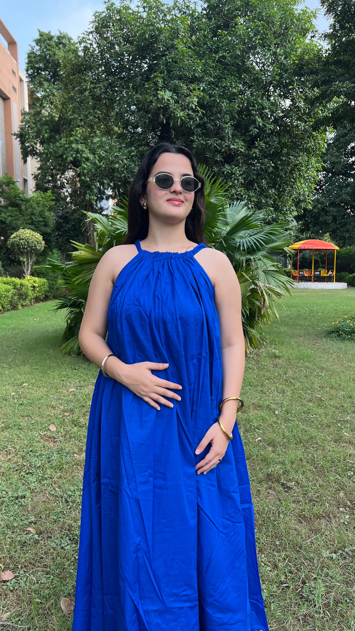 Mulmul Royal Blue Blooming Dress