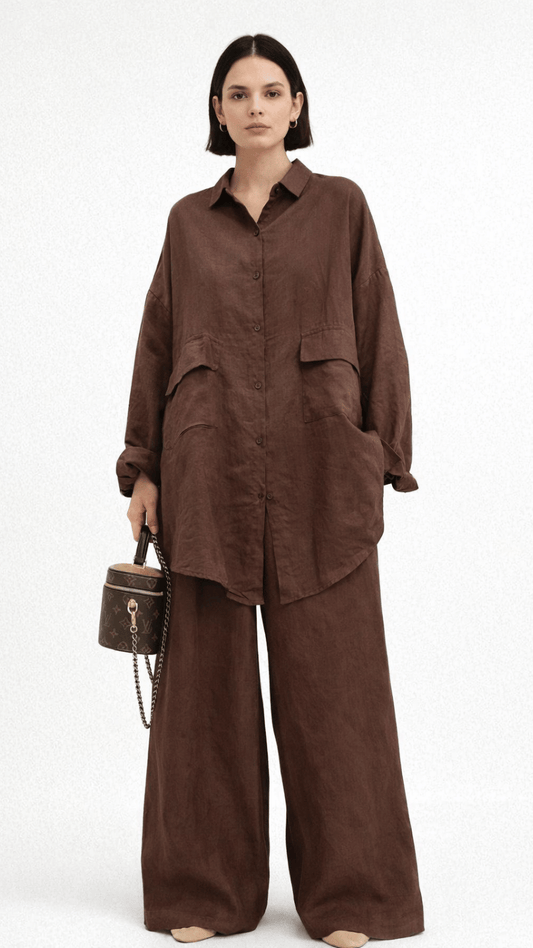 Mocha Brown Linen Oversize C-ORD SET