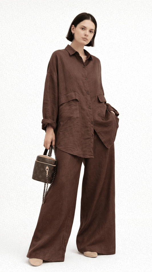 Mocha Brown Linen Oversize C-ORD SET