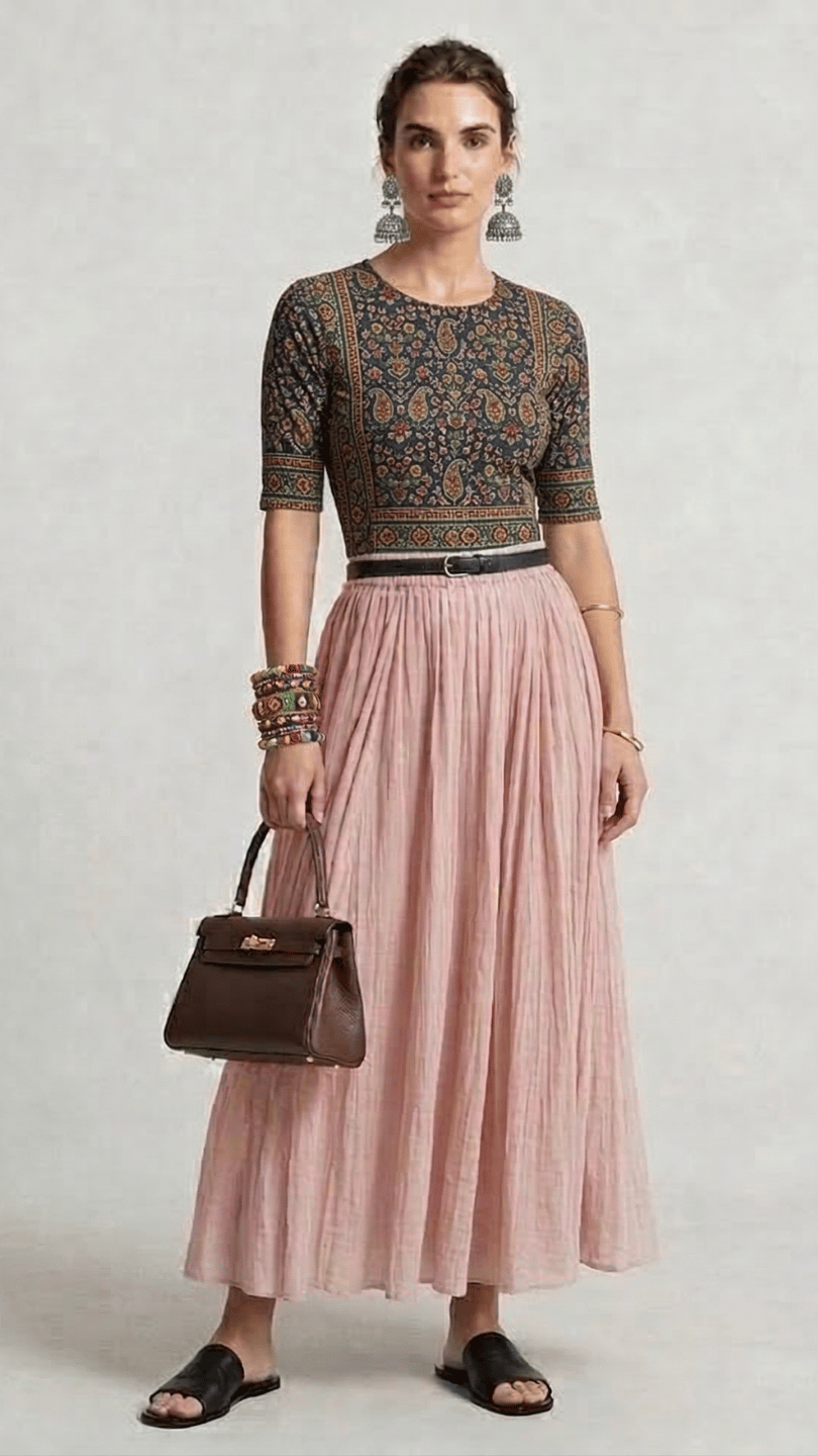 Mulmul Peach Blush Pink Skirt