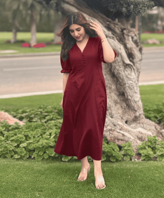 Malmal Maroon Button Maxi Dress