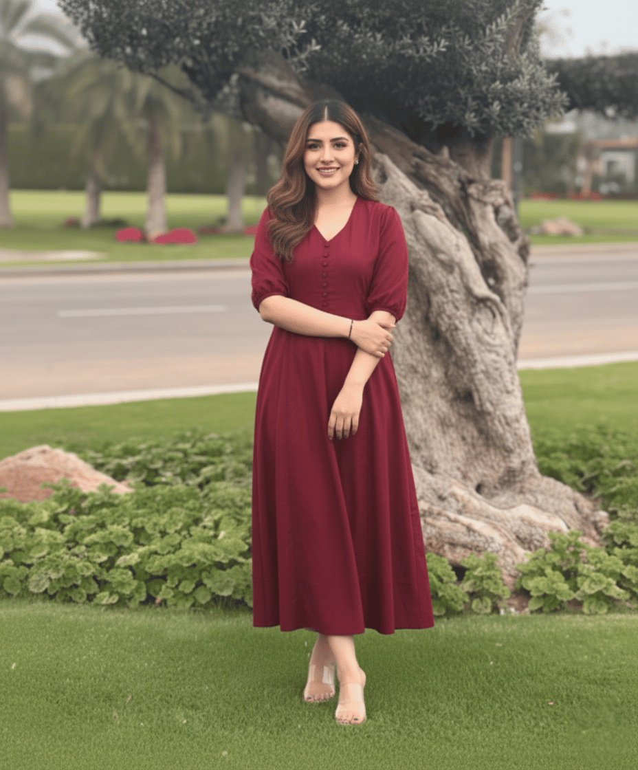 Malmal Maroon Button Maxi Dress
