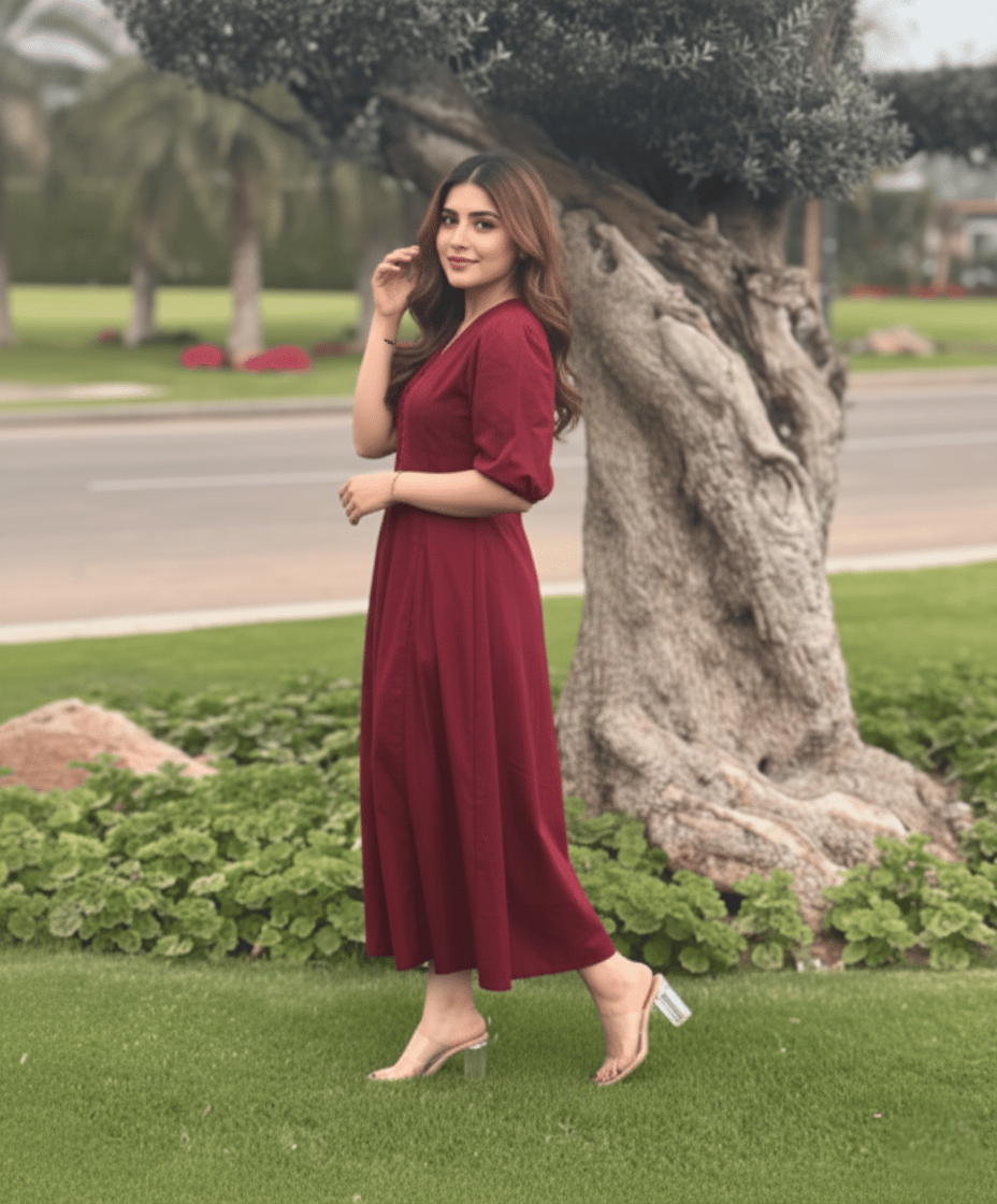 Malmal Maroon Button Maxi Dress