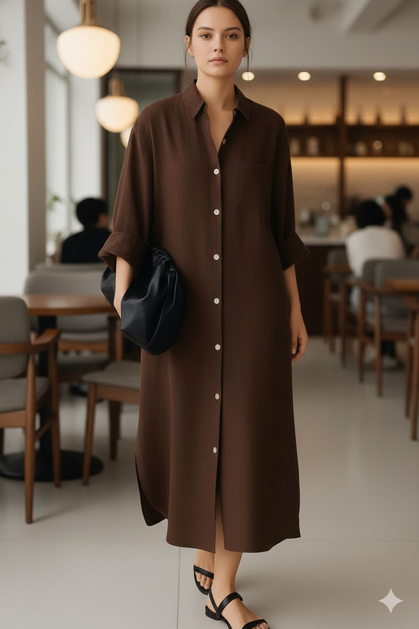 Mocha Brown Oversize Shirt Dress