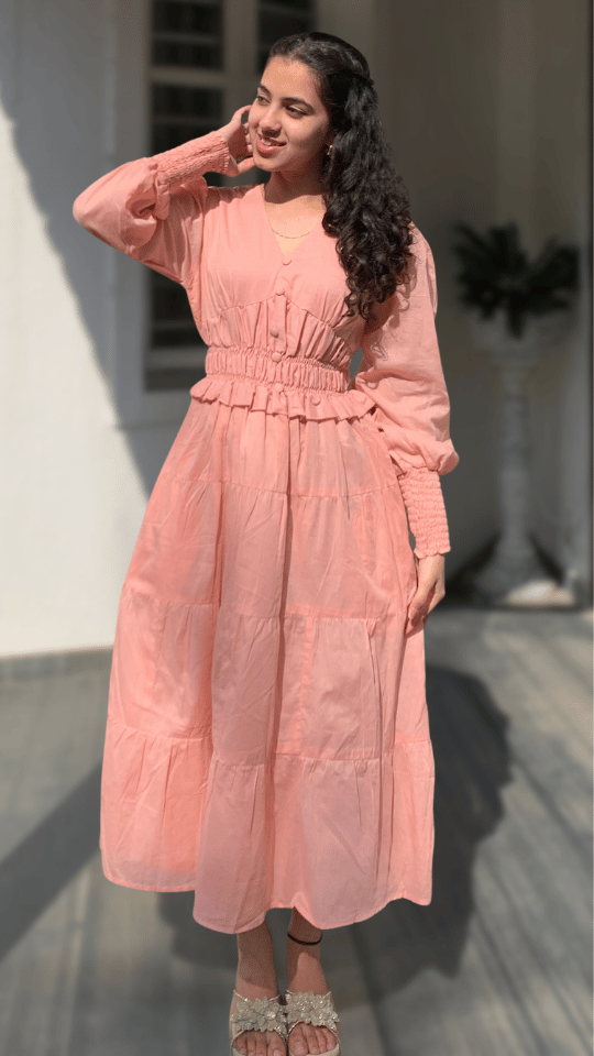 MulMul Peach Tiered Dress