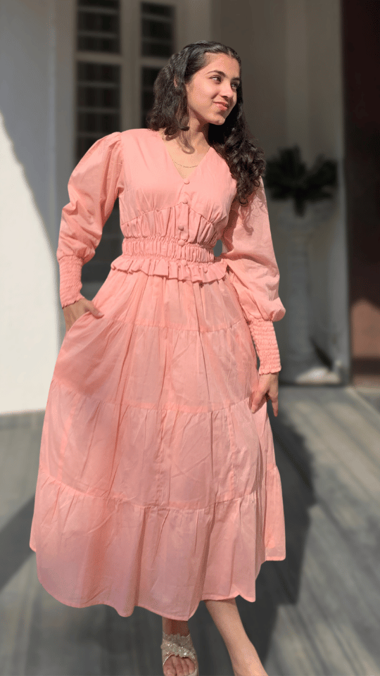 MulMul Peach Tiered Dress