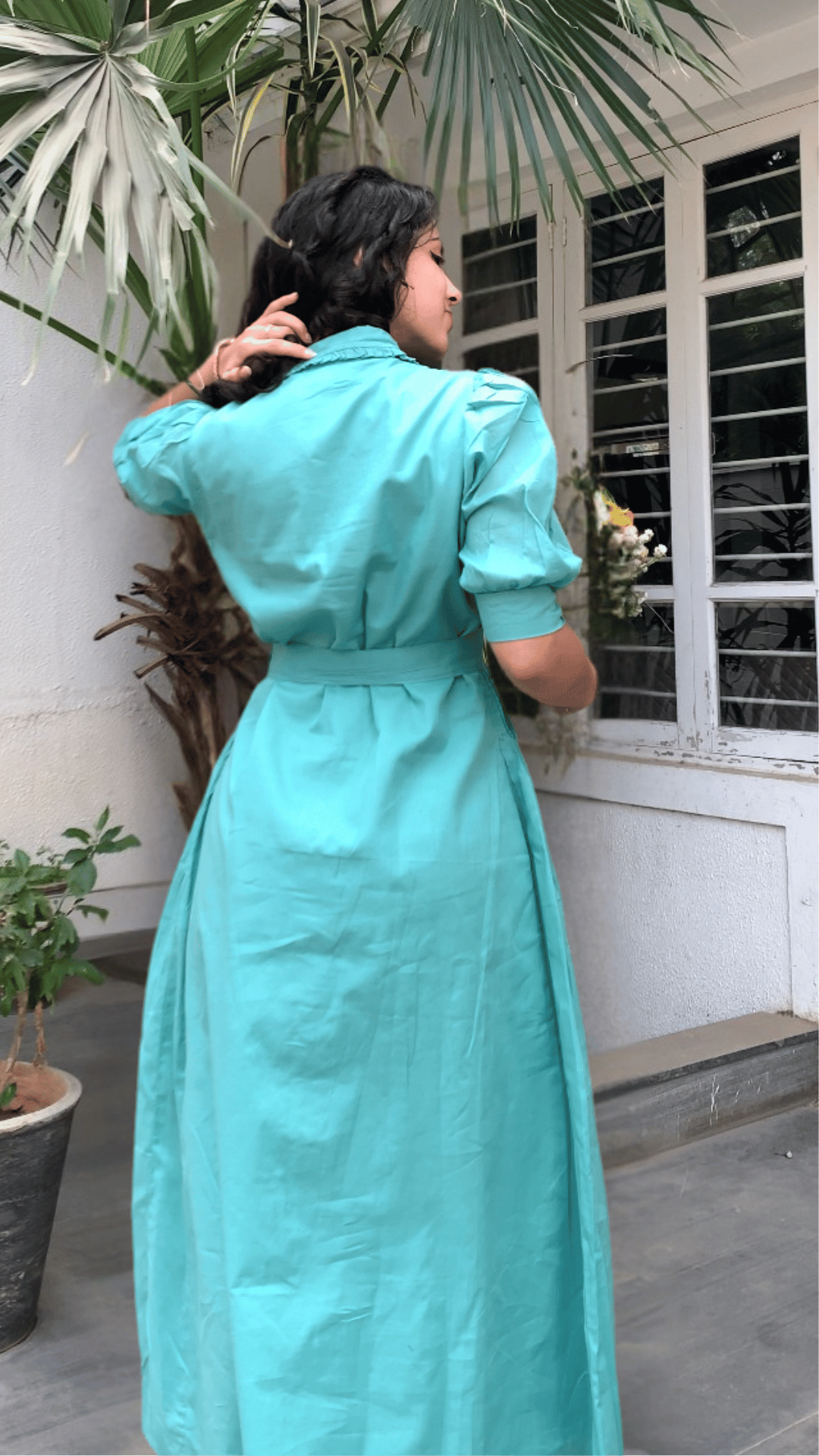 MulMul Teal Pintux Shirt Dress