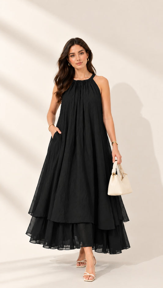 Mulmul Black Blooming Dress