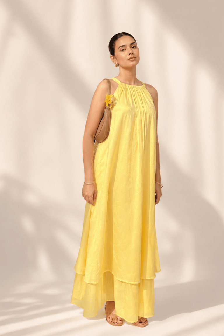 Mulmul Blooming Pastel Yellow Maxi Dress