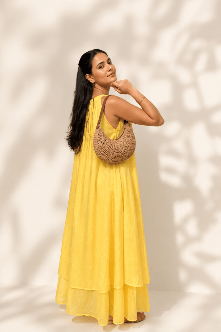 Mulmul Blooming Pastel Yellow Maxi Dress