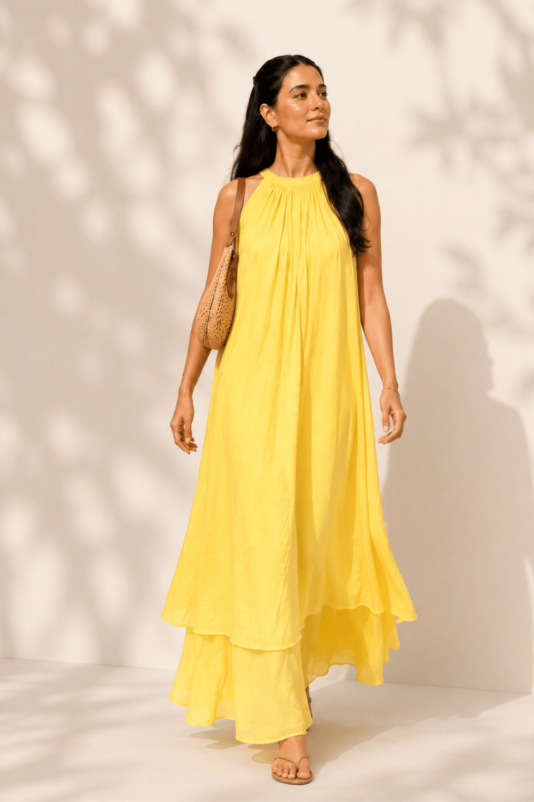 Mulmul Blooming Pastel Yellow Maxi Dress