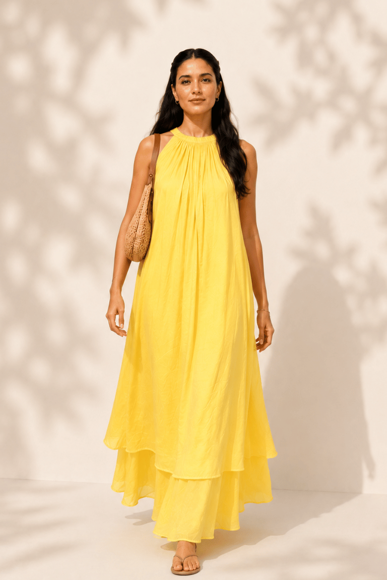 Mulmul Blooming Pastel Yellow Maxi Dress