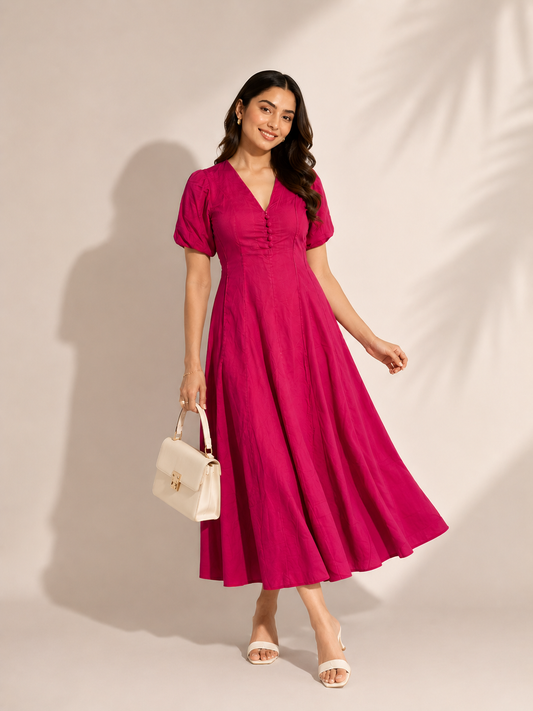 Mulmul Pink Button Maxi