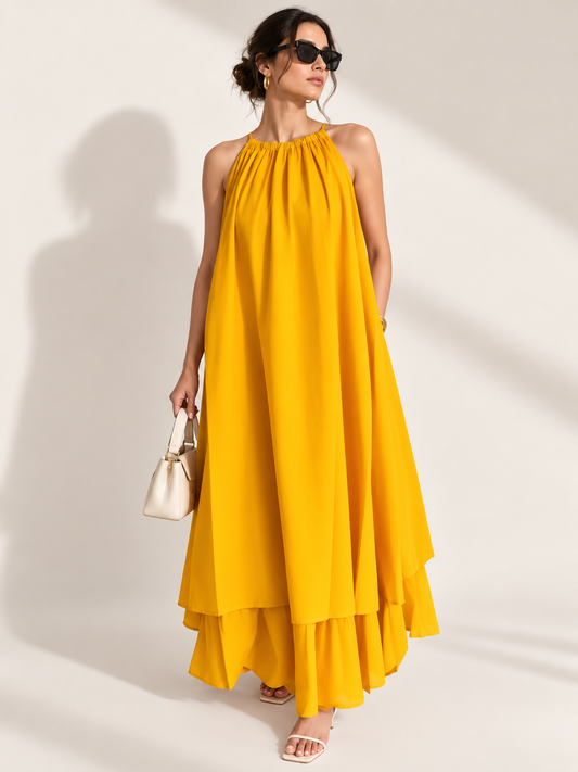 Mulmul Mustard Blooming Dress