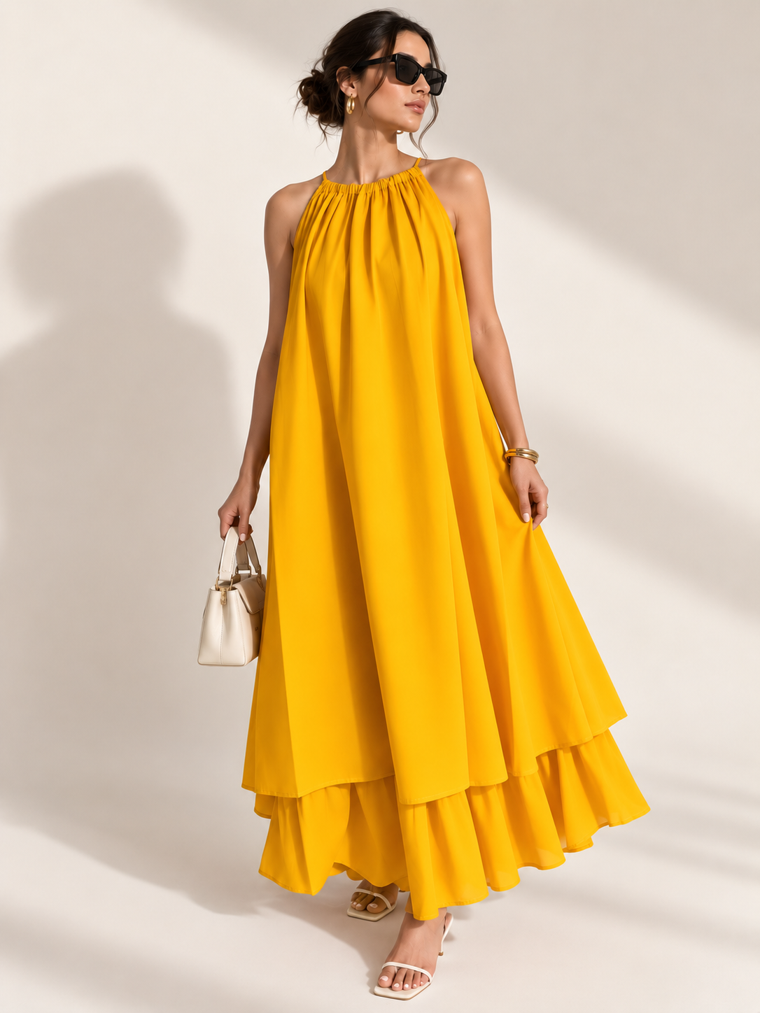 Mulmul Mustard Blooming Dress