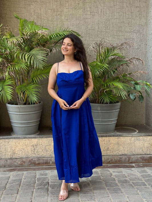 Navy Blue Gathered Maxi Dress