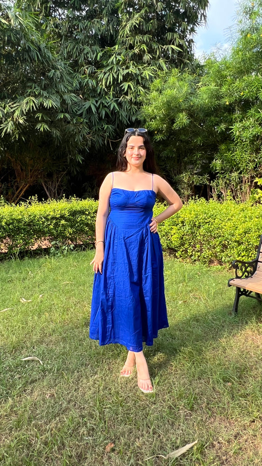 Navy Blue Gathered Maxi Dress