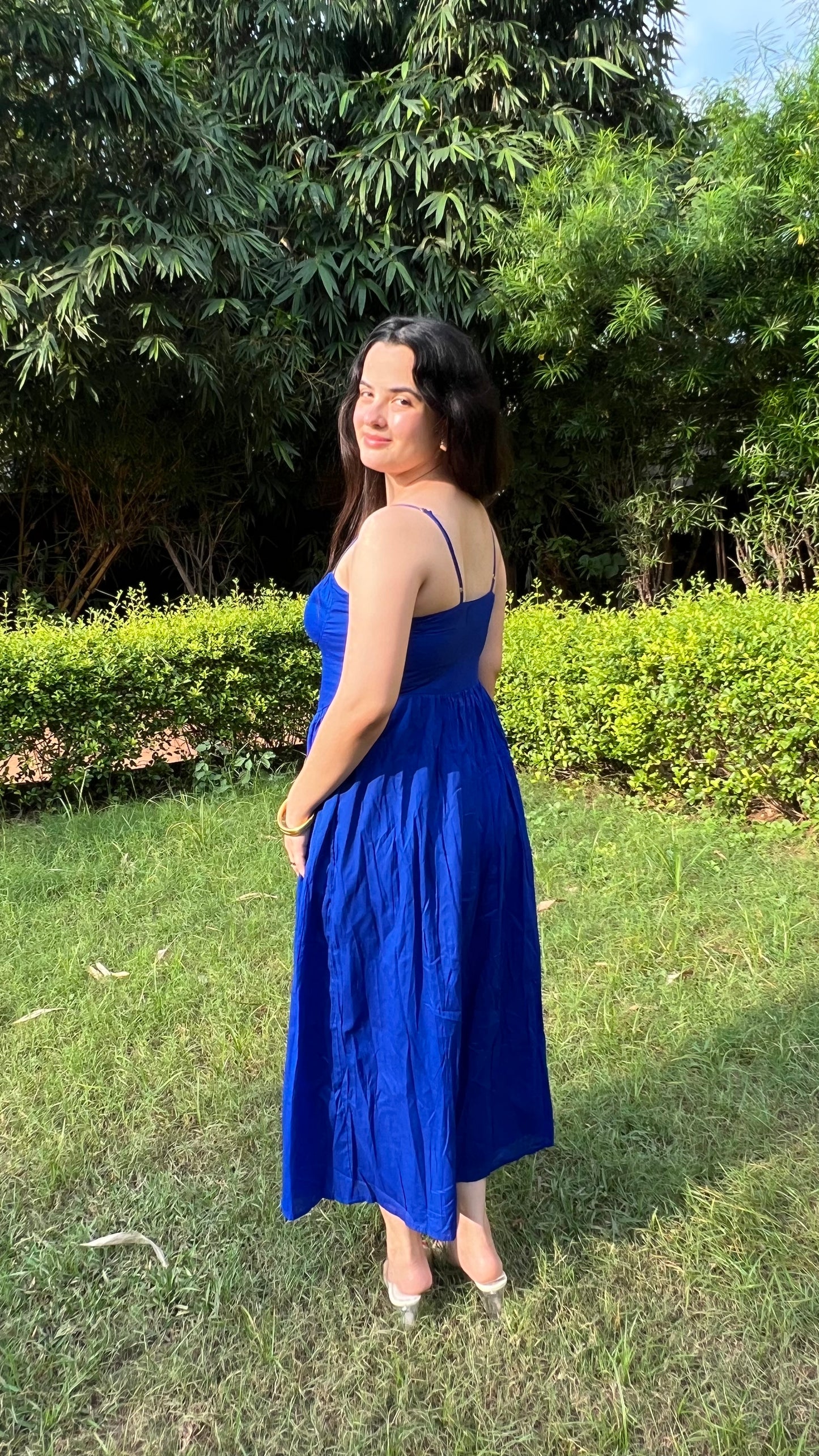 Navy Blue Gathered Maxi Dress