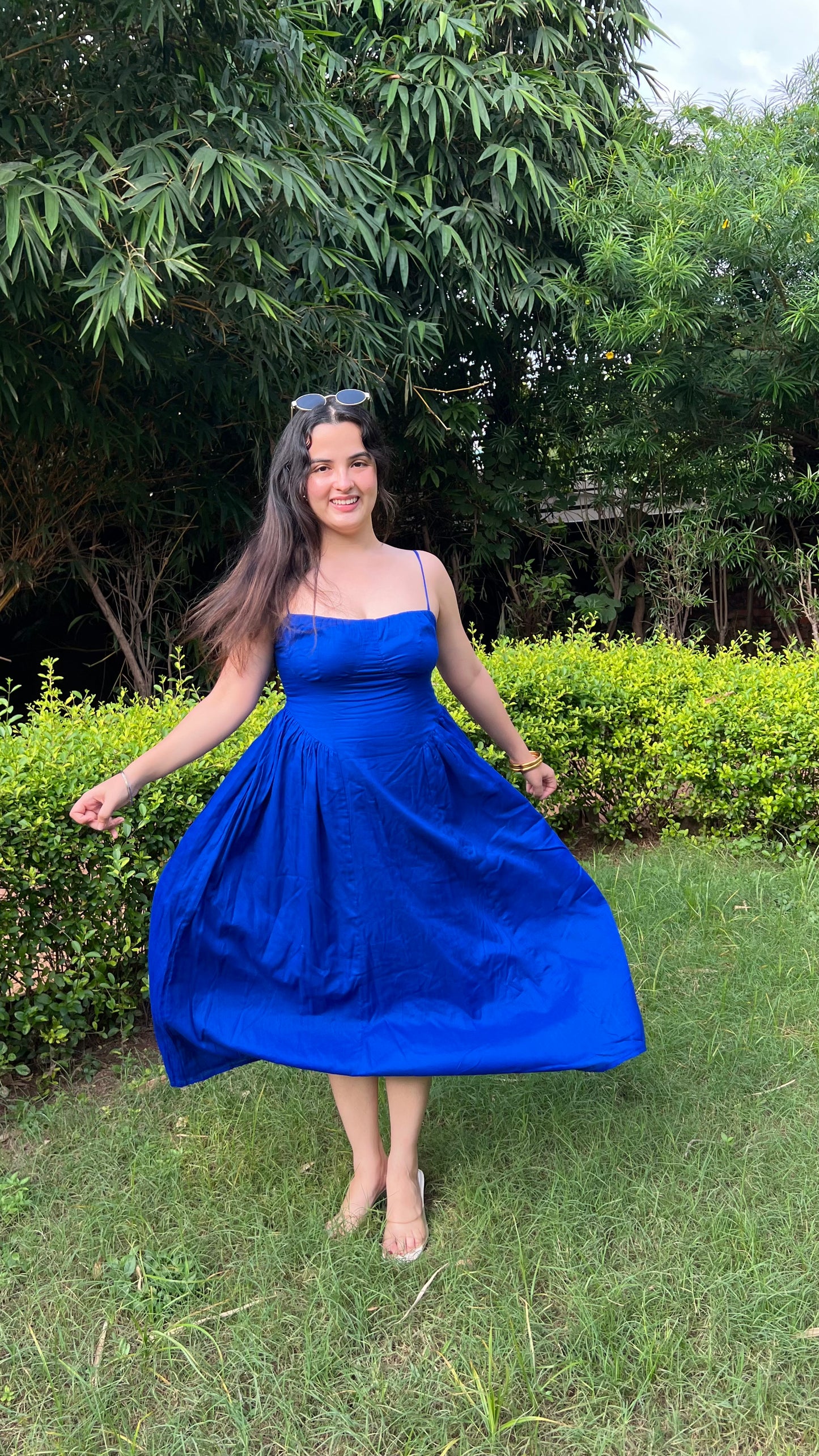 Navy Blue Gathered Maxi Dress