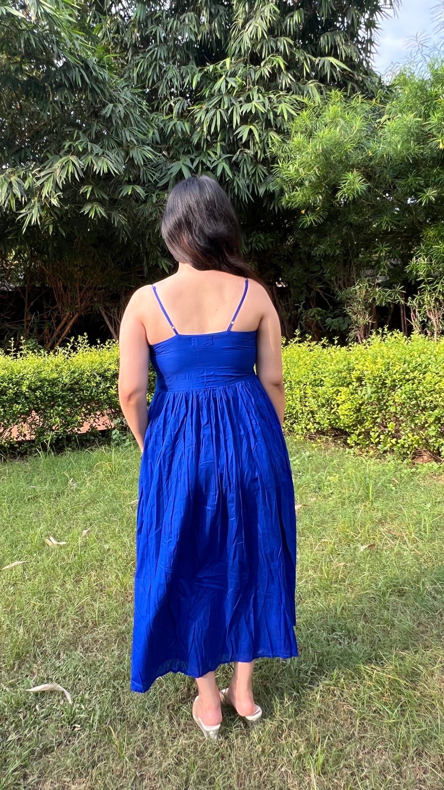 Navy Blue Gathered Maxi Dress