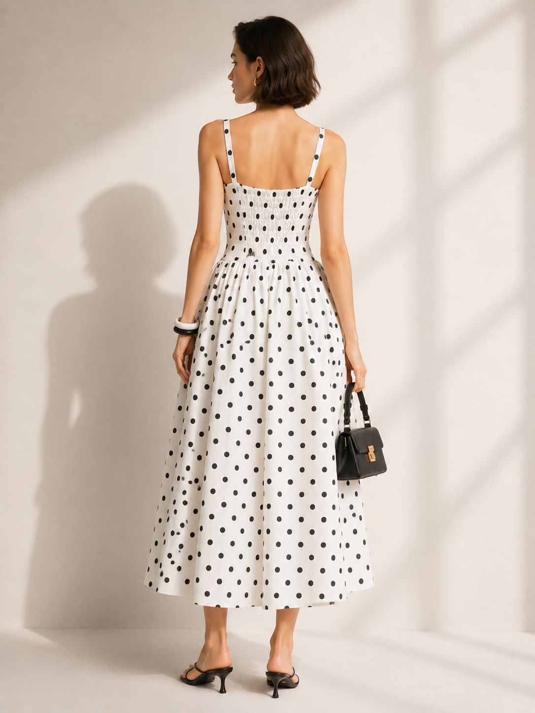 Off White & Black Polka Print Dress